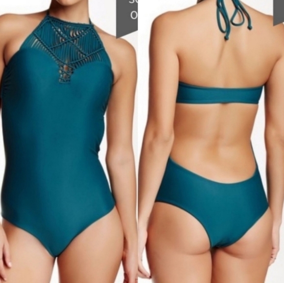 Mikoh Blue Moorea One-piece Swimsuit Macrame Halter top - Picture 2 of 10